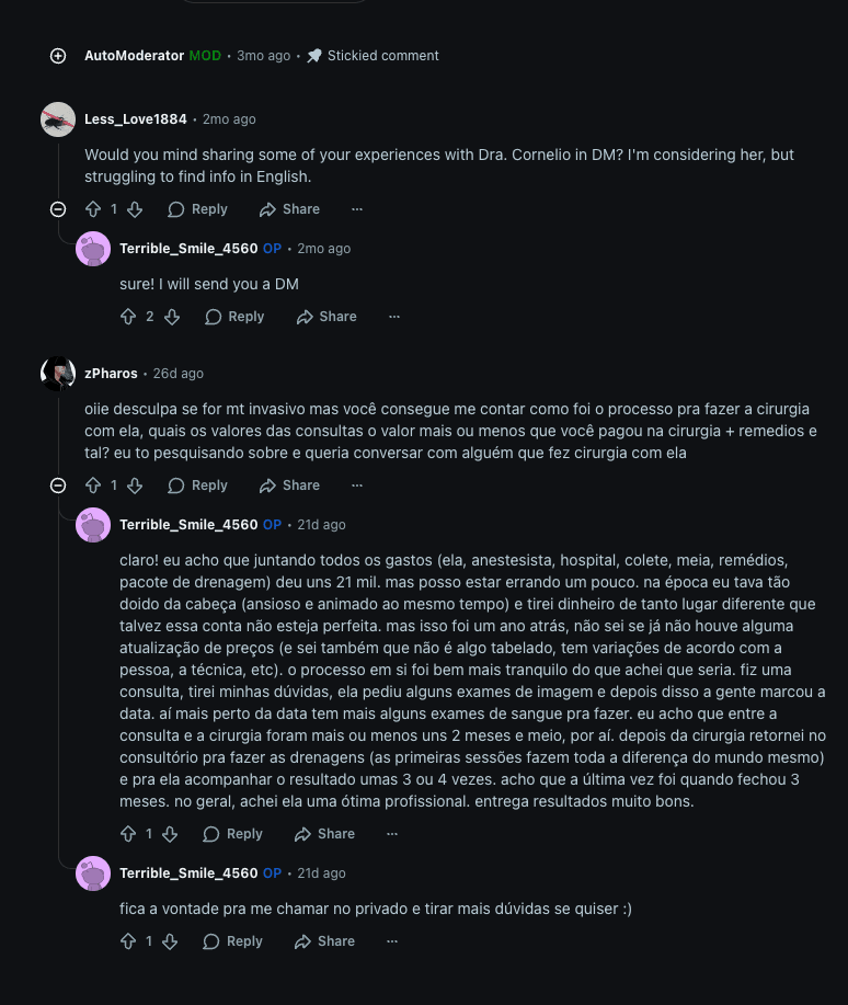 Reddit testimonial in Portuguese